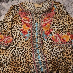 Savanna Jane Leopard Blouse with Floral Embroidery